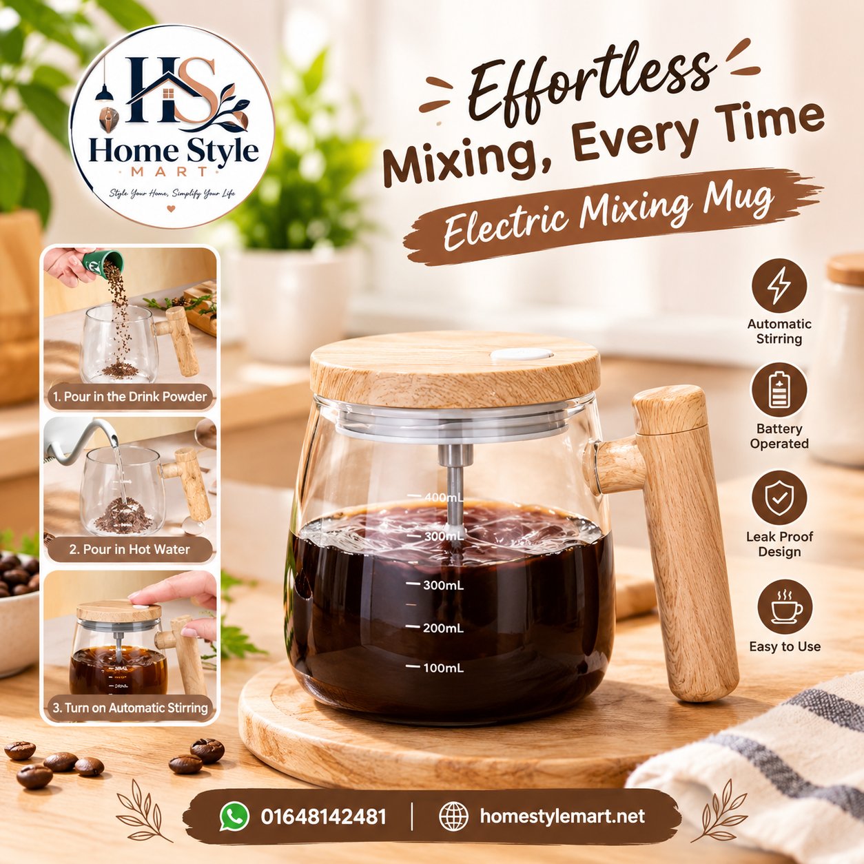 Electric Automatic Mixing Cup – 400mL Self-Stirring Mug