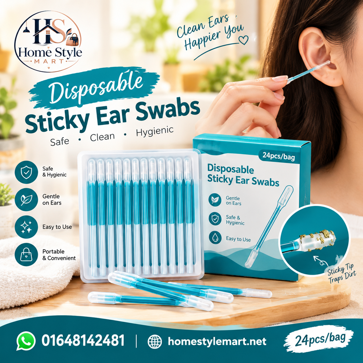 Disposable Sticky Ear Swabs (24 Pcs)
